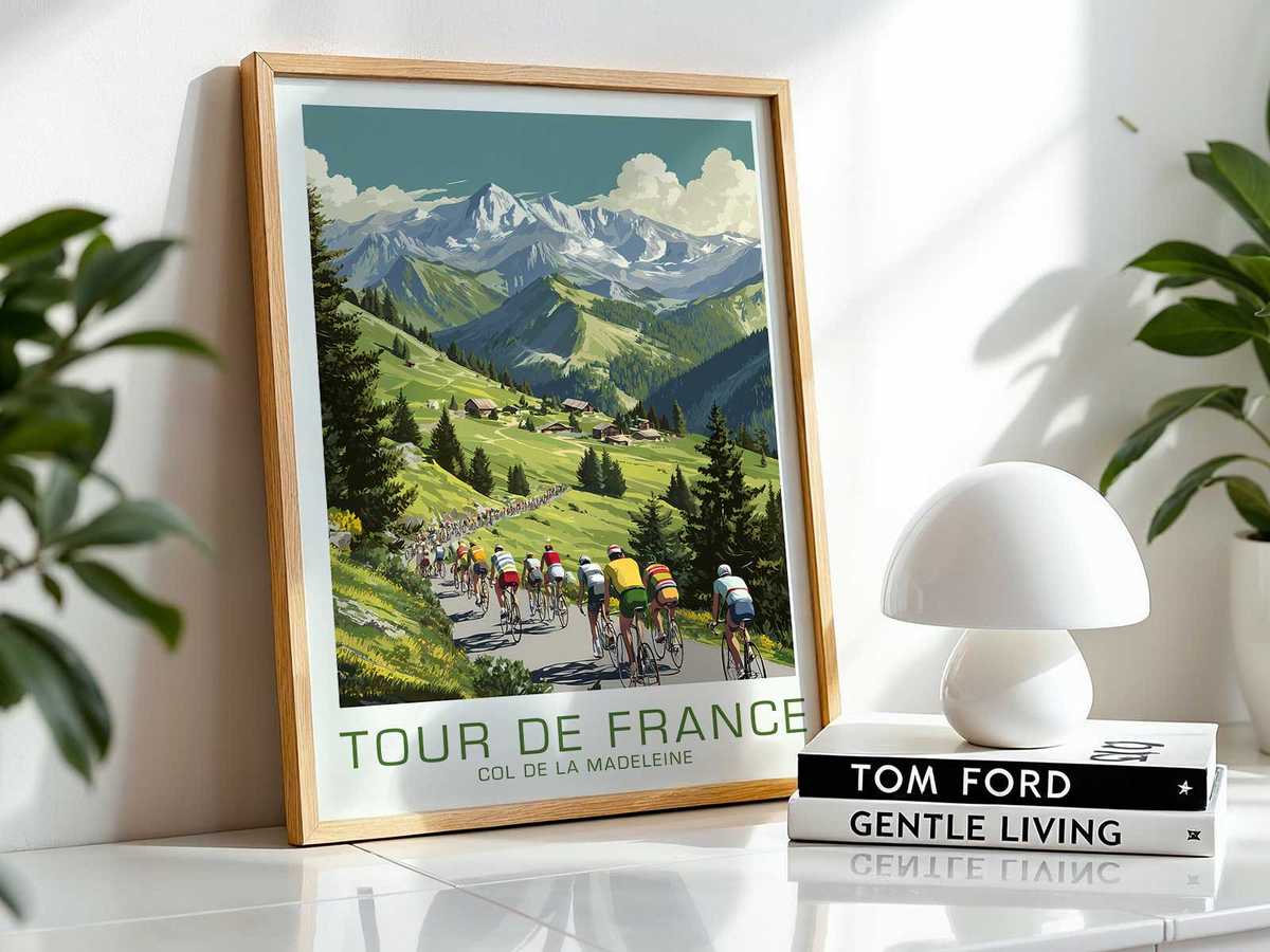 Col de la Madeleine poster capturing golden alpine light and high-altitude atmosphere over the ridge
