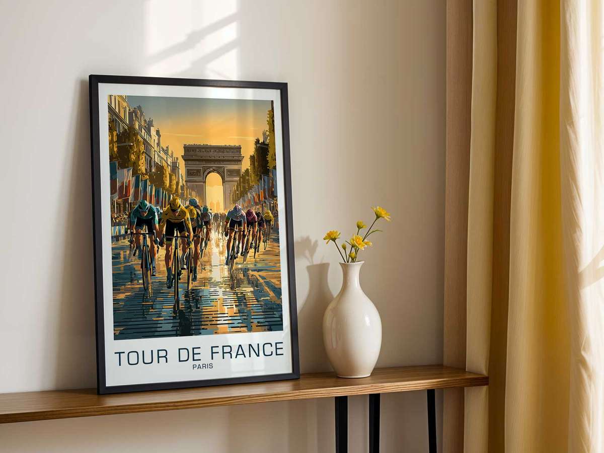 Architectural framing of the boulevard with banners and flags that emphasize scale and ceremonial staging