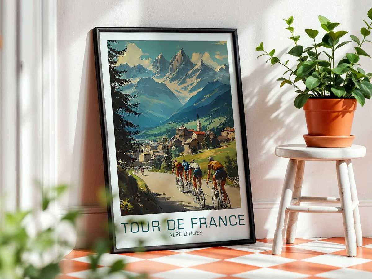 Antique-style close-quarter poster capturing the rider's facial expression and upper-body attitude, emphasizing…