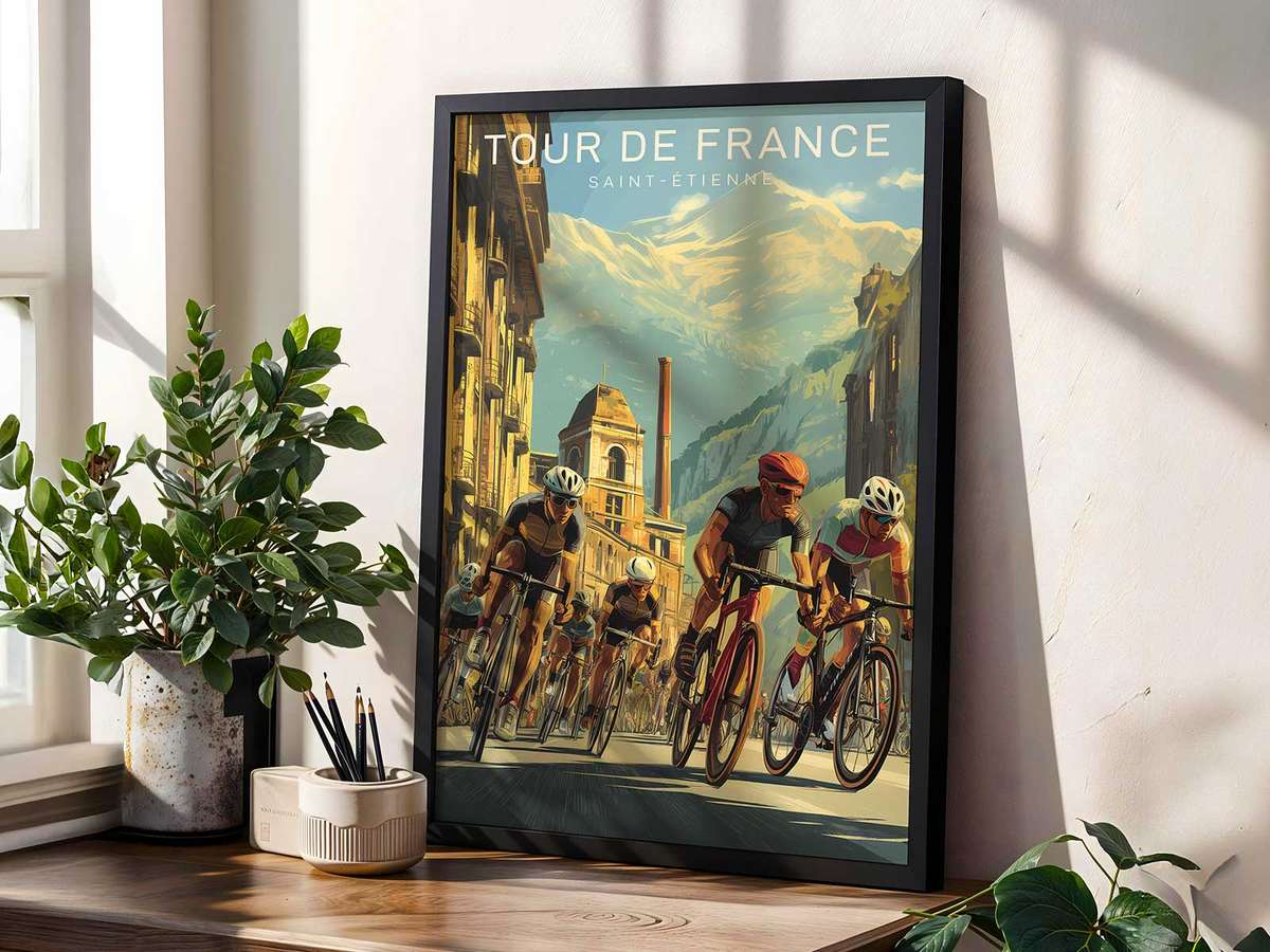Artistic view of Bicycle Framed showing road-racing movement and endurance-inspired detail for gallery wall decor