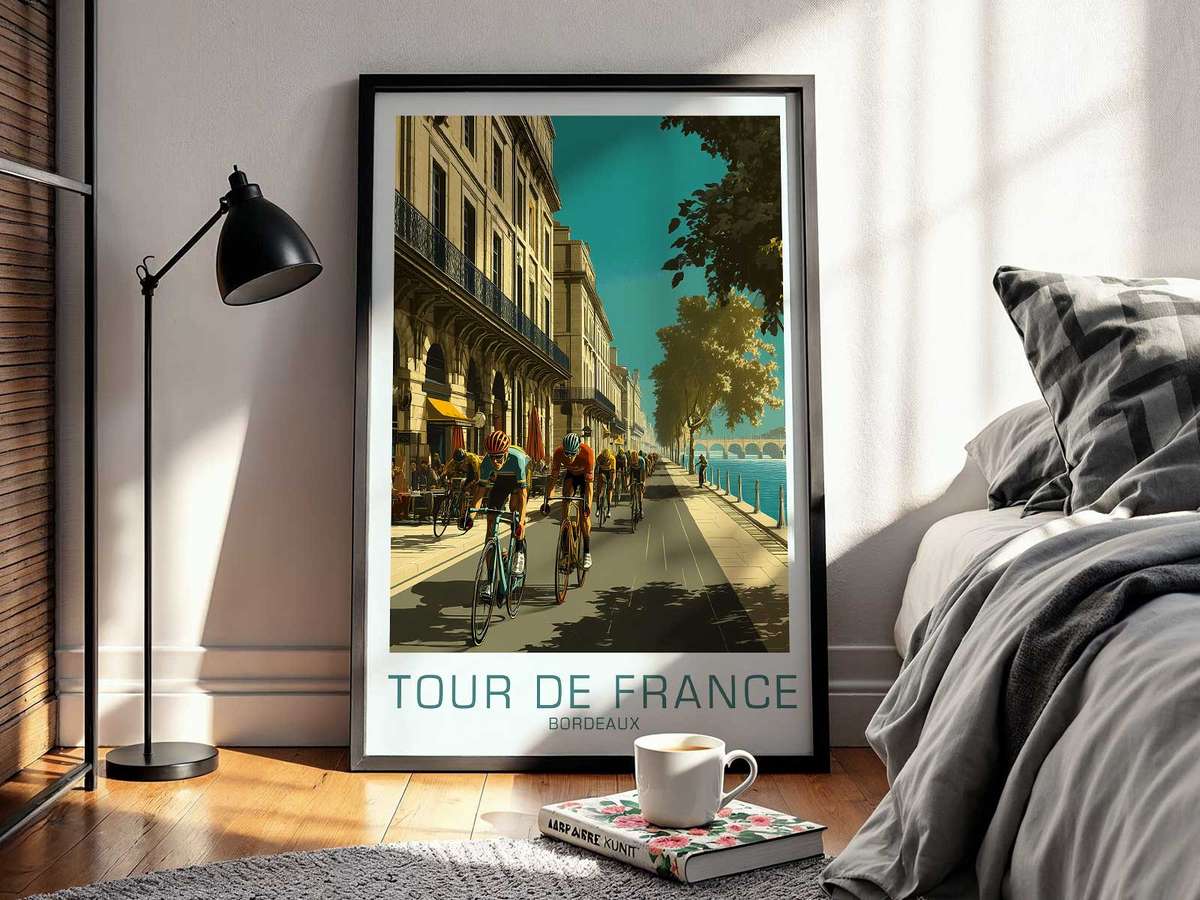 Bordeaux as a Racing Set decorative print featuring race action framed by a bold circuit atmosphere for motorcycle fans