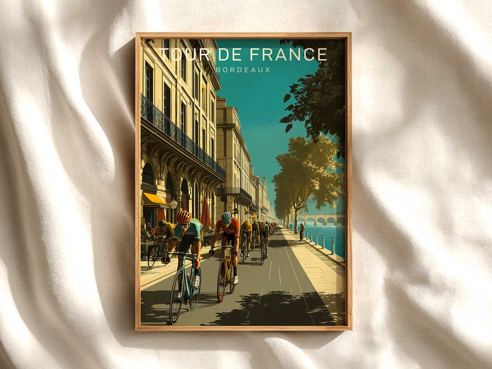 Close-up of Bordeaux architectural landmark illustration from the poster with grainy archival patina