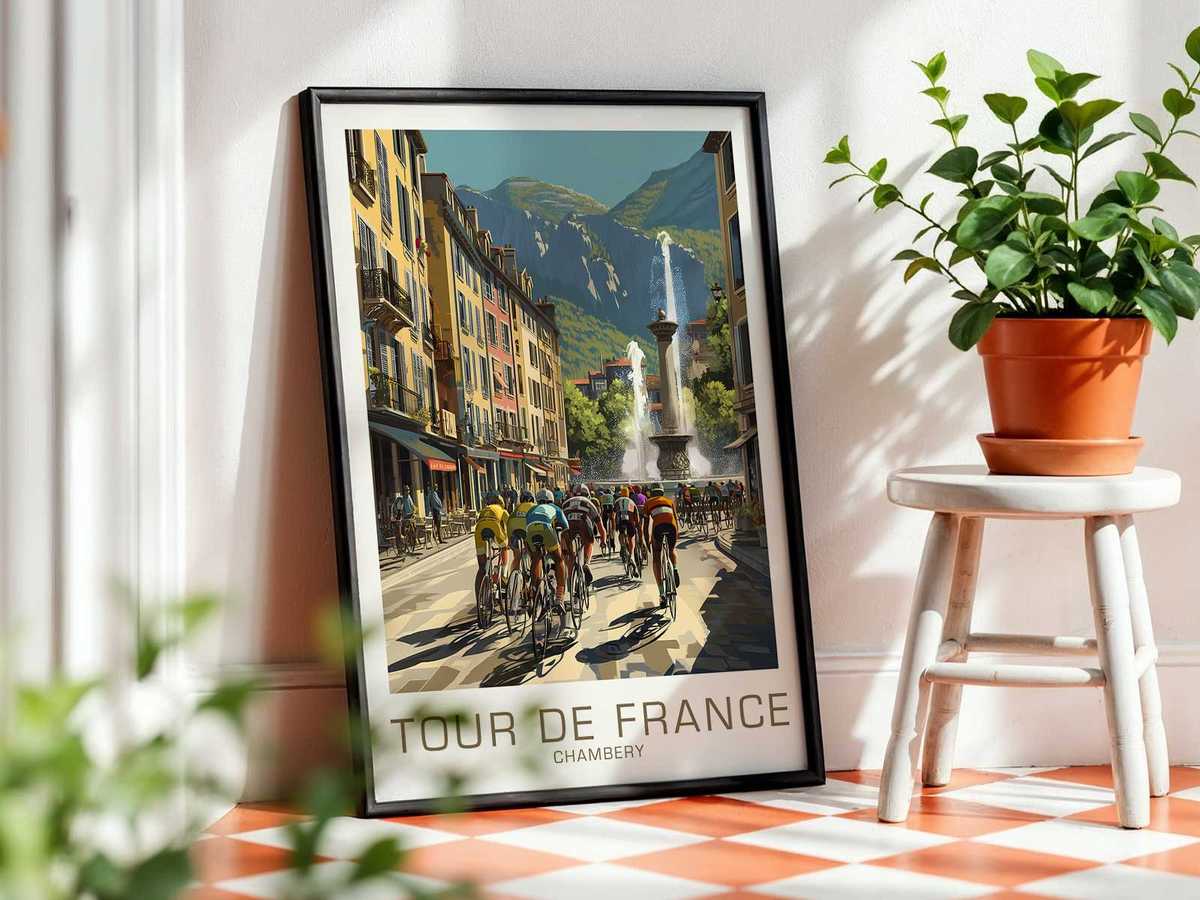 Chainring and crankset rendered as bold graphic elements that anchor the poster's layout