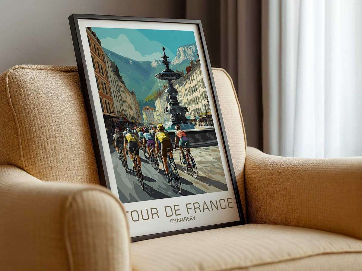 Artistic view of Chambéry and the Memory of the Tour showing speed, elevation and long-distance character for living room decor
