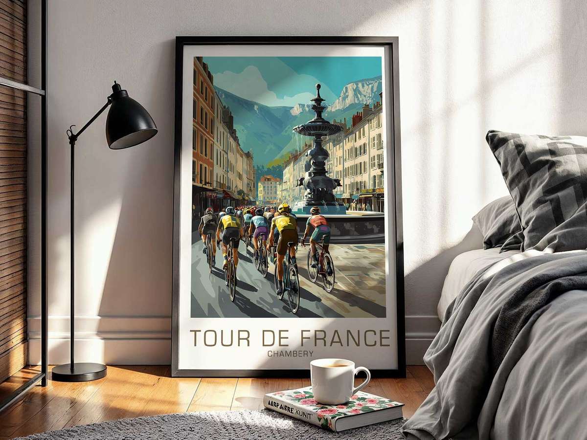 Chambéry in wall art showcasing climbing effort and open-road atmosphere inspired by how a vintage tour becomes living heritage and a dynamic visual character