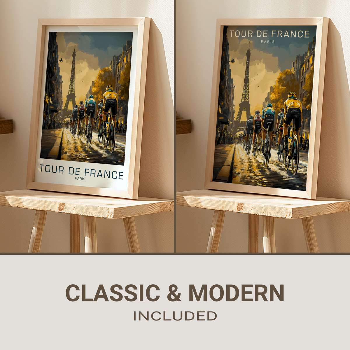 Wide-angle poster view of the Champs-Élysées approach with finishing boulevard and stylized crowd silhouettes
