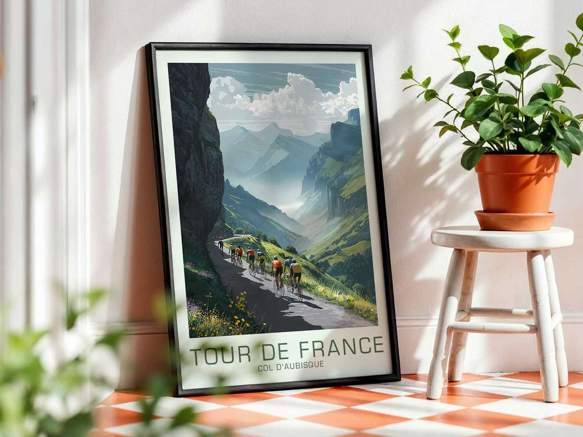 Artistic poster of Col d’Aubisque created for training room decor
