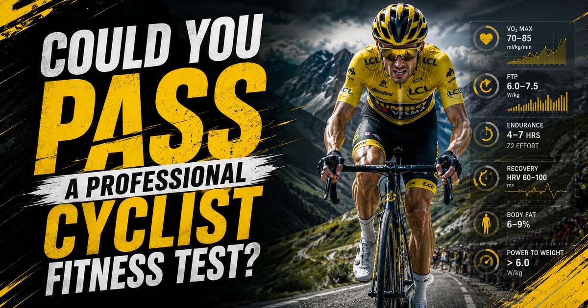 Cyclist on a road bike using a power meter and indoor trainer to measure wattage during a structured fitness test