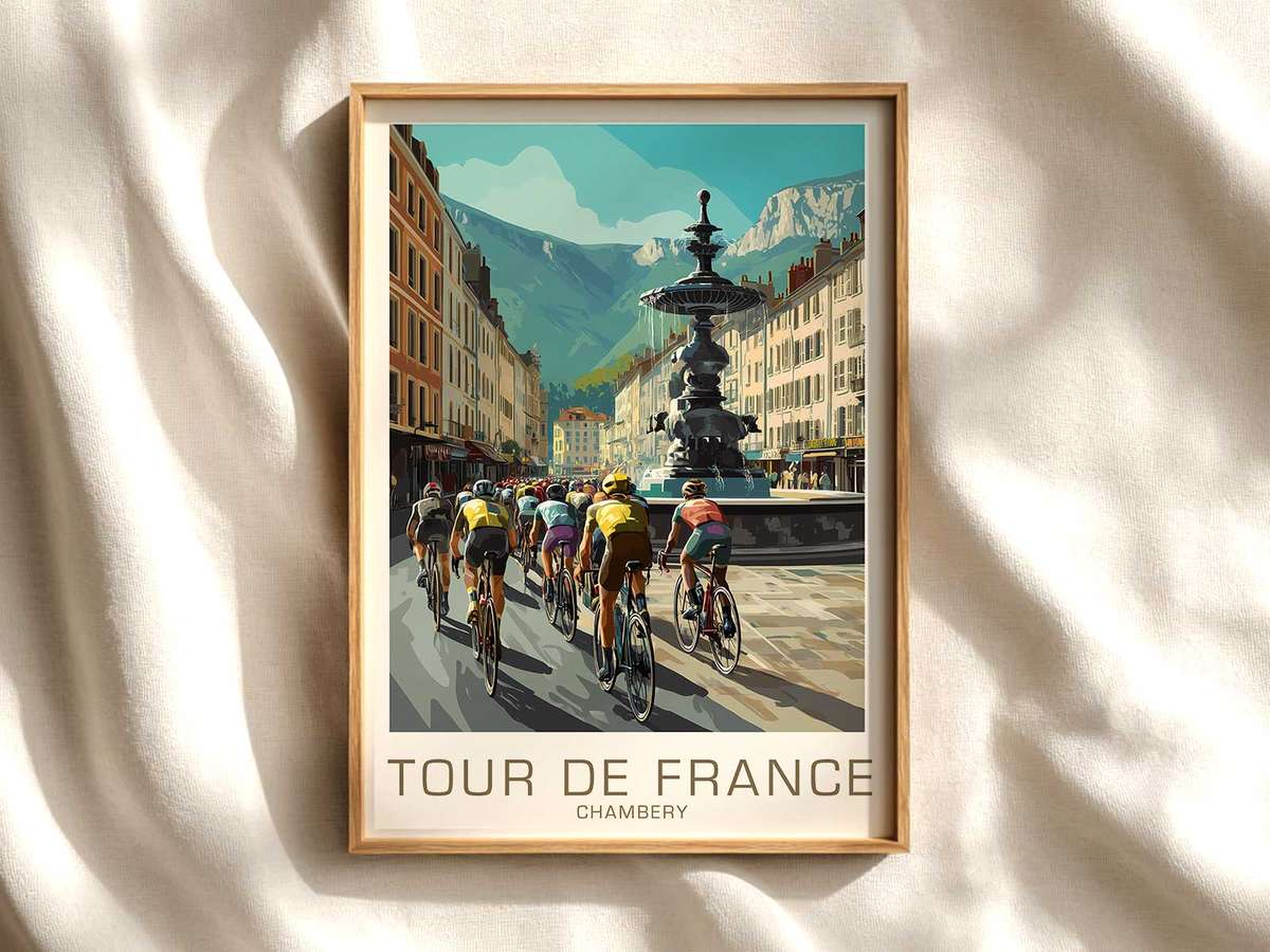 Chambéry vintage Tour poster for bicycle wall decor cycling poster displayed as elegant bike racing wall art