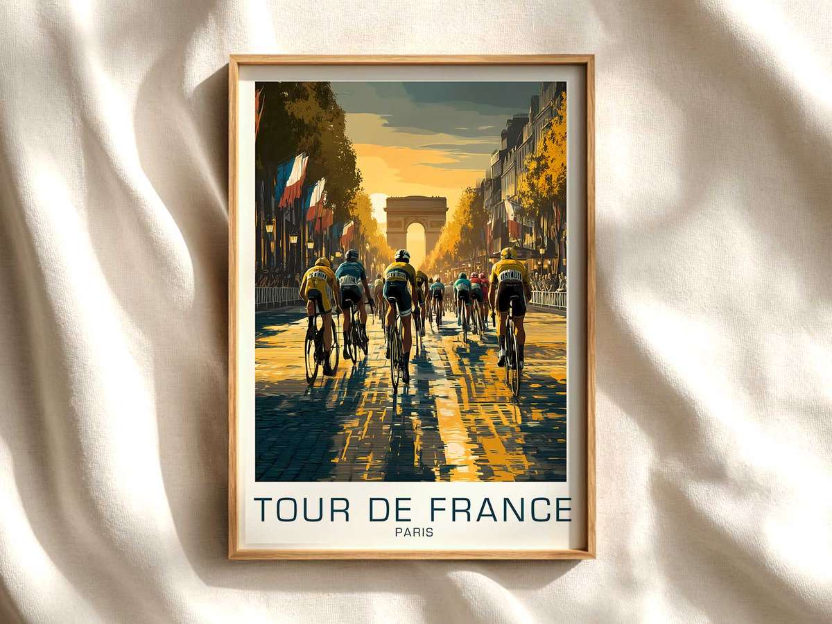 Champs-Élysées Sprint Wide Shot Poster cycling poster displayed as elegant bike racing wall art