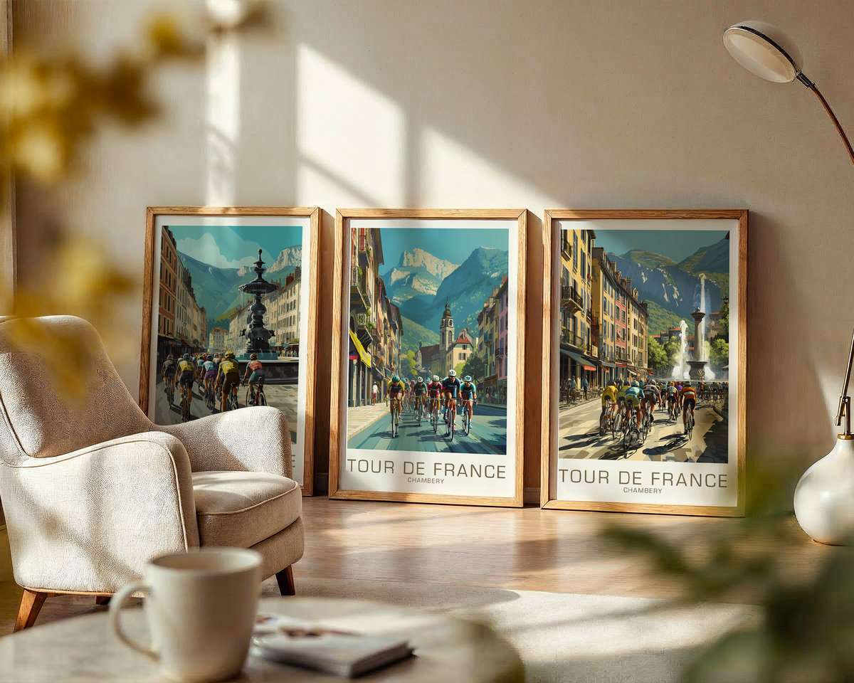 Chambéry vintage poster overview cycling poster displayed as elegant bike racing wall art