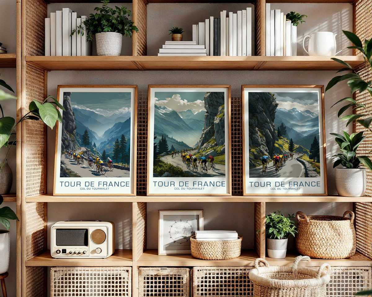Silhouette at the Tourmalet Summit cycling poster displayed as elegant bike racing wall art