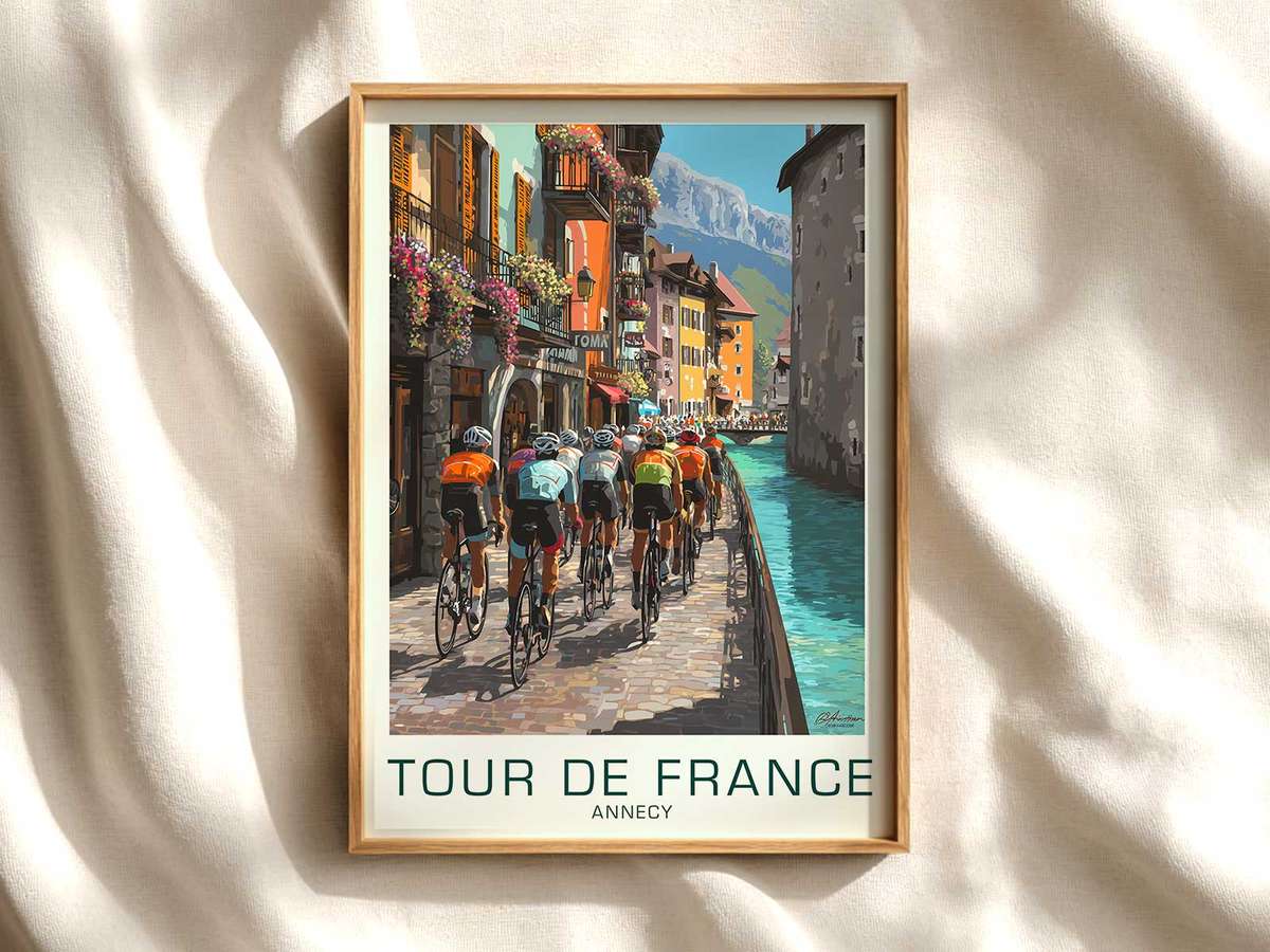 Annecy Bicycle Silhouette Poster cycling poster displayed as elegant bike racing wall art