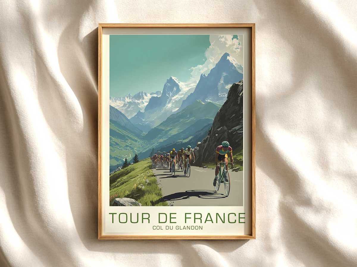 Glandon Rider Ascending — Focused Climb Study cycling poster displayed as elegant bike racing wall art