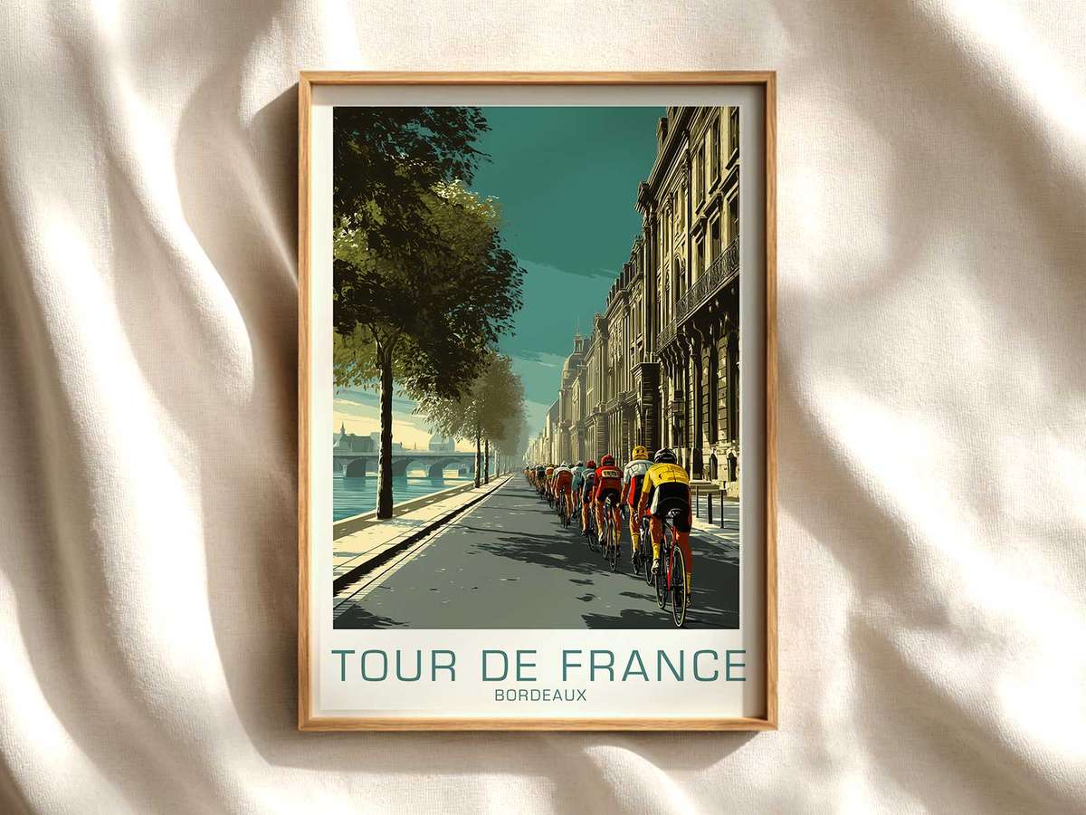 Bordeaux Vintage Bicycle Painting Poster cycling poster displayed as elegant bike racing wall art