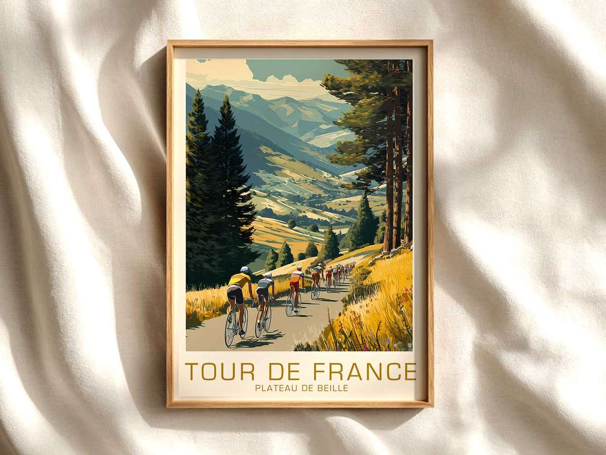Plateau de Beille skyline poster cycling poster displayed as elegant bike racing wall art