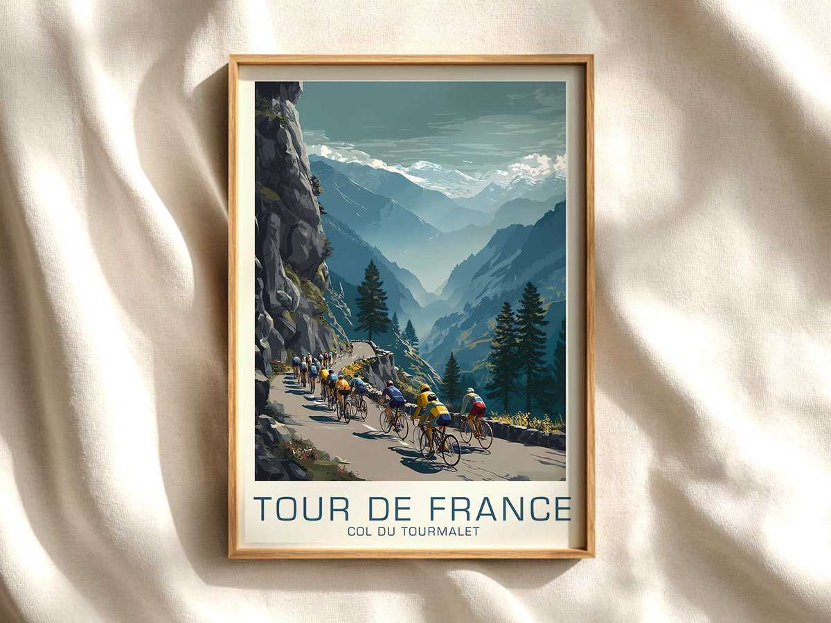 Winding Road to Col du Tourmalet Poster cycling poster displayed as elegant bike racing wall art