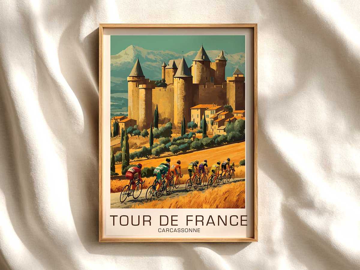 Carcassonne Vintage Tour de France Poster - Full View cycling poster displayed as elegant bike racing wall art