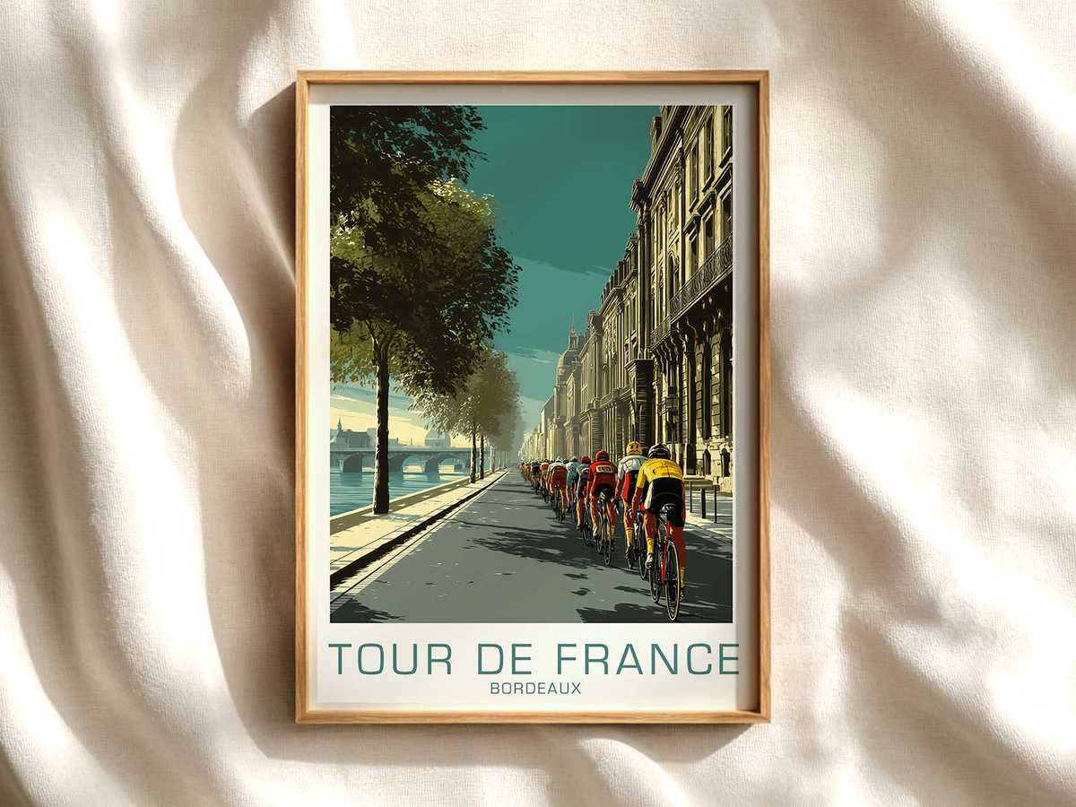 Bordeaux Vintage Bicycle Painting Poster cycling poster displayed as elegant bike racing wall art