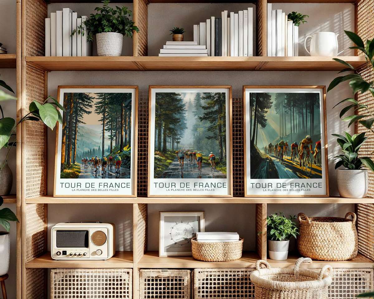 Winding Road to La Planche des Belles Filles cycling poster displayed as elegant bike racing wall art