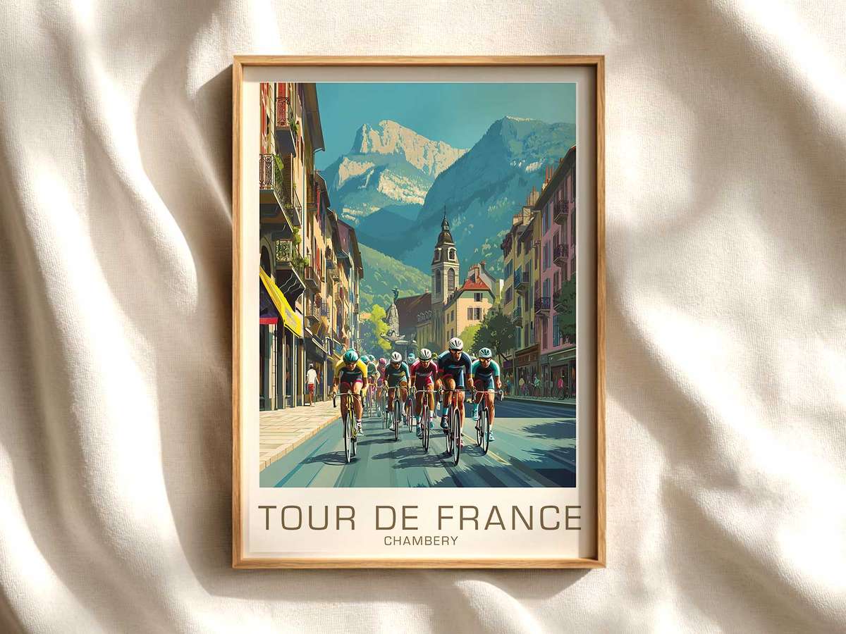 Old Town Ascent — Chambéry Bike Frame Art cycling poster displayed as elegant bike racing wall art