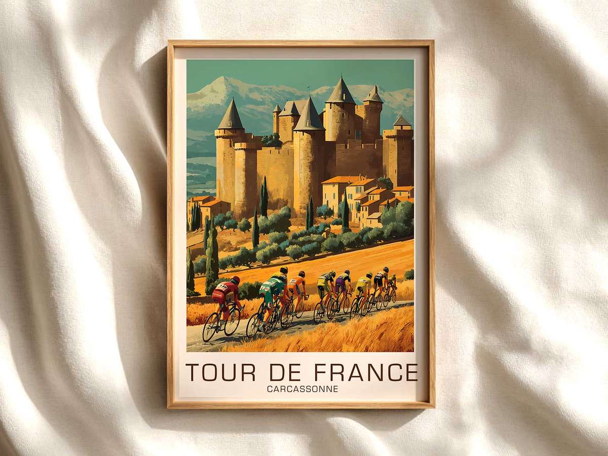 Carcassonne Vintage Tour de France Poster - Full View cycling poster displayed as elegant bike racing wall art