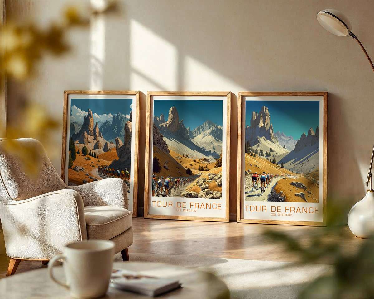 Vintage Col d'Izoard Poster — Wide Mountain View cycling poster displayed as elegant bike racing wall art