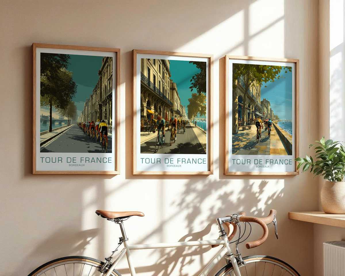 Bordeaux vintage Tour poster — full composition cycling poster displayed as elegant bike racing wall art