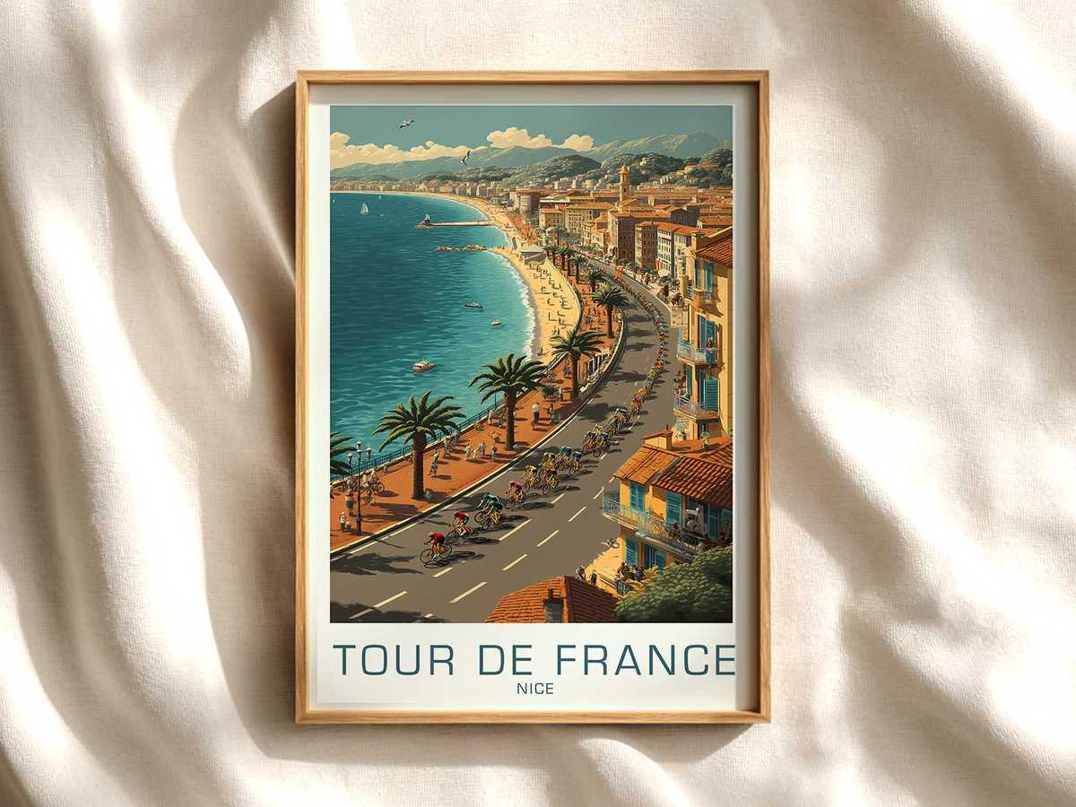 Nice Bike Silhouette Poster on Promenade cycling poster displayed as elegant bike racing wall art