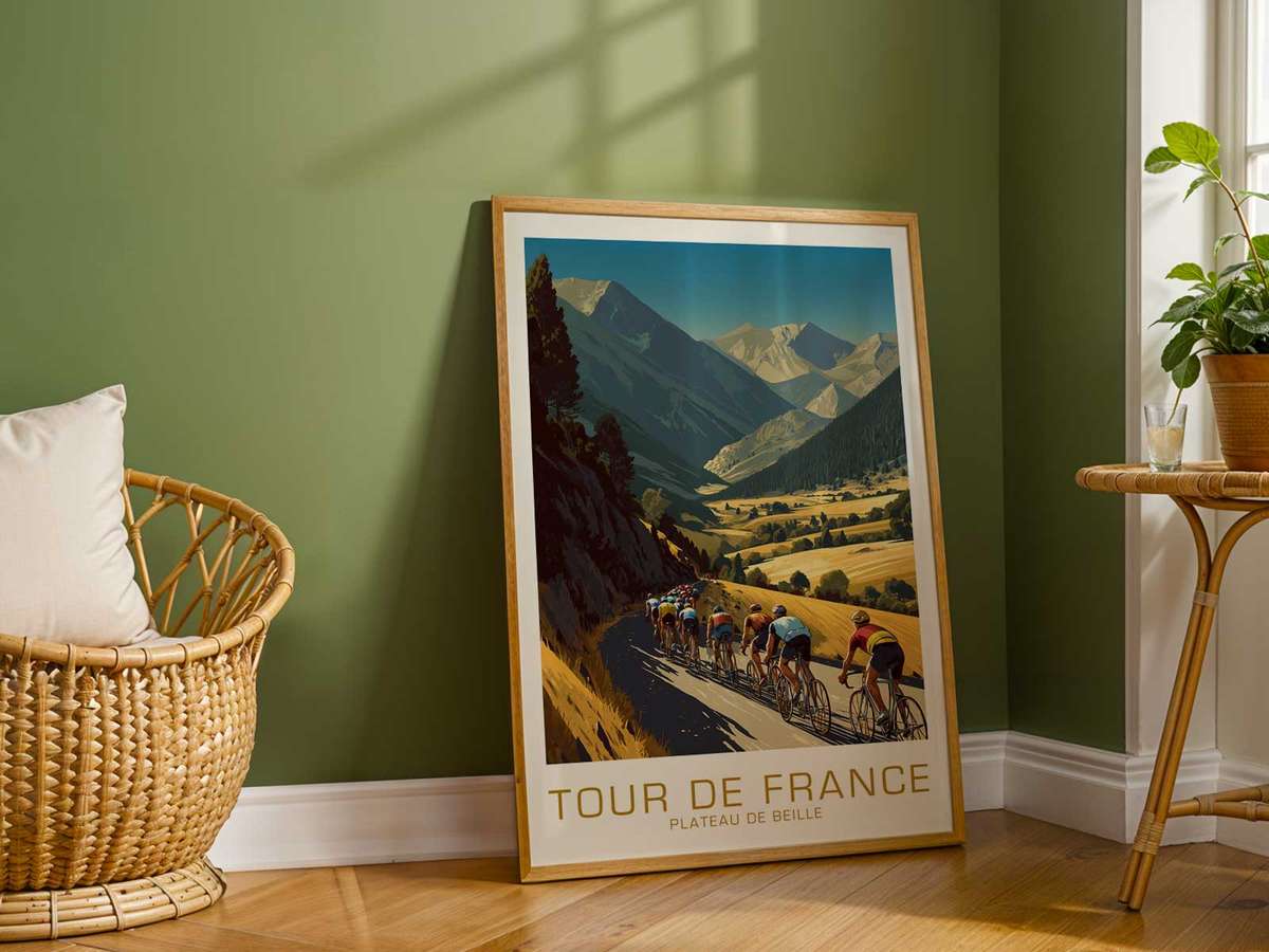 Stylized Cycling poster featuring climbing effort and open-road atmosphere
