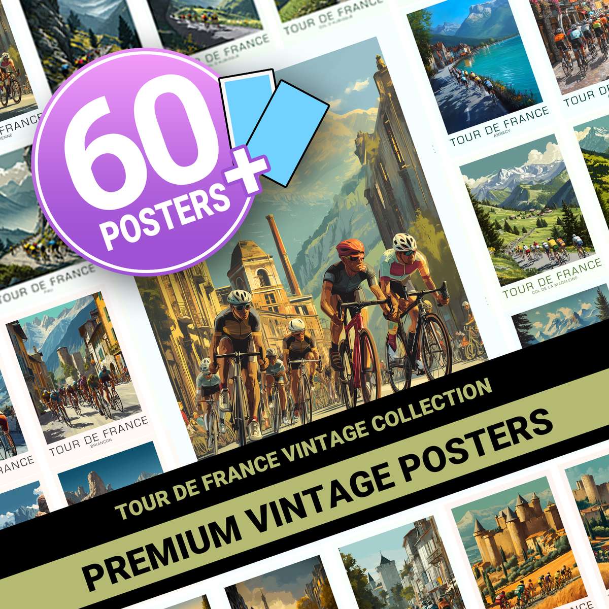 Tour de France Stages Poster Collection – 60 Cycling Prints Celebrating the… cycling poster displayed as elegant bike racing wall art