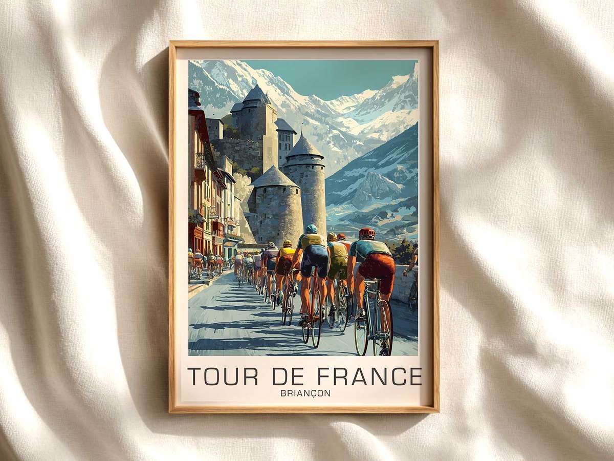 Mountain Pass Silhouette — Briançon Race Atmosphere cycling poster displayed as elegant bike racing wall art