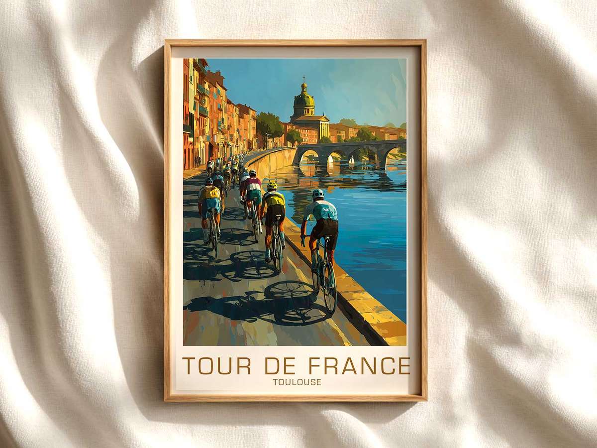 Toulouse vintage Tour de France poster overview cycling poster displayed as elegant bike racing wall art