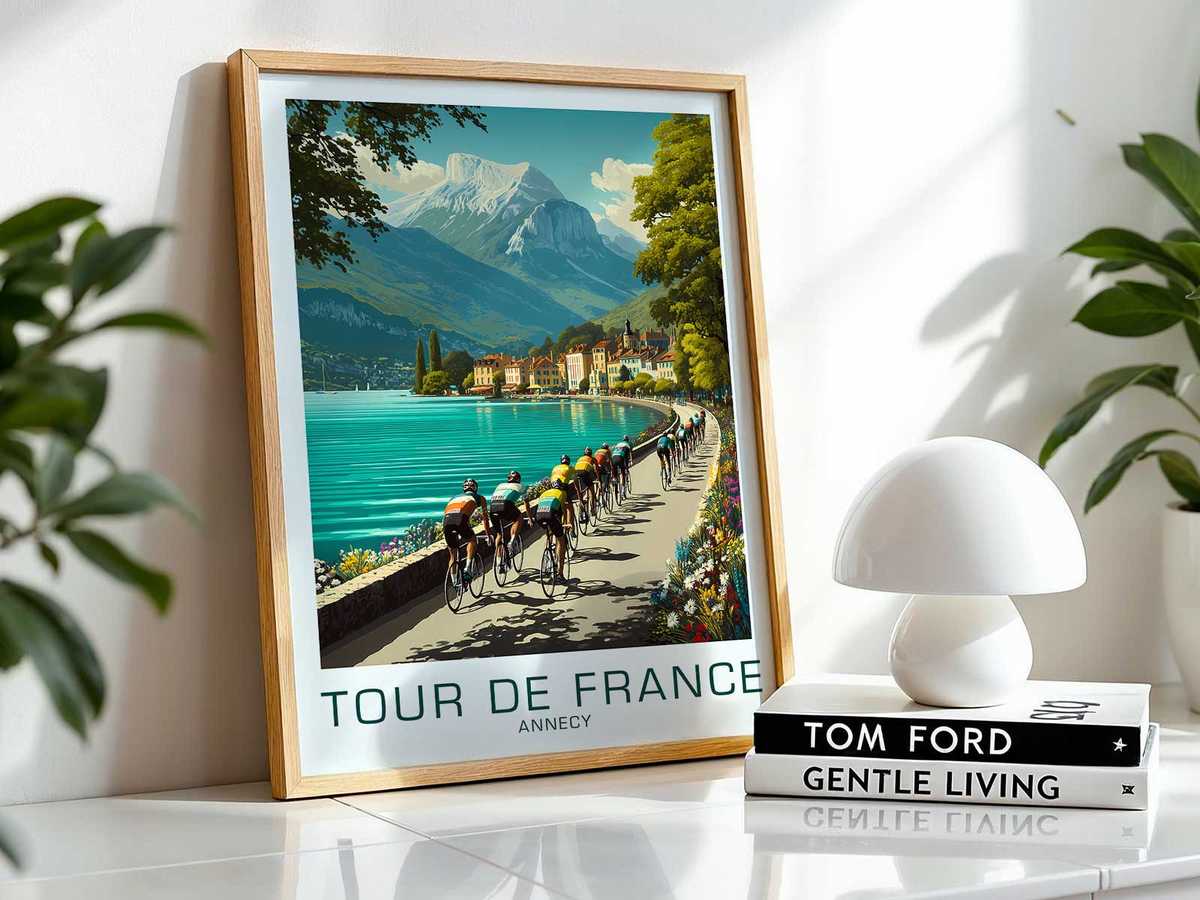 Minimalist silhouette of a classic racing bike set against a textured archival background for decorative display