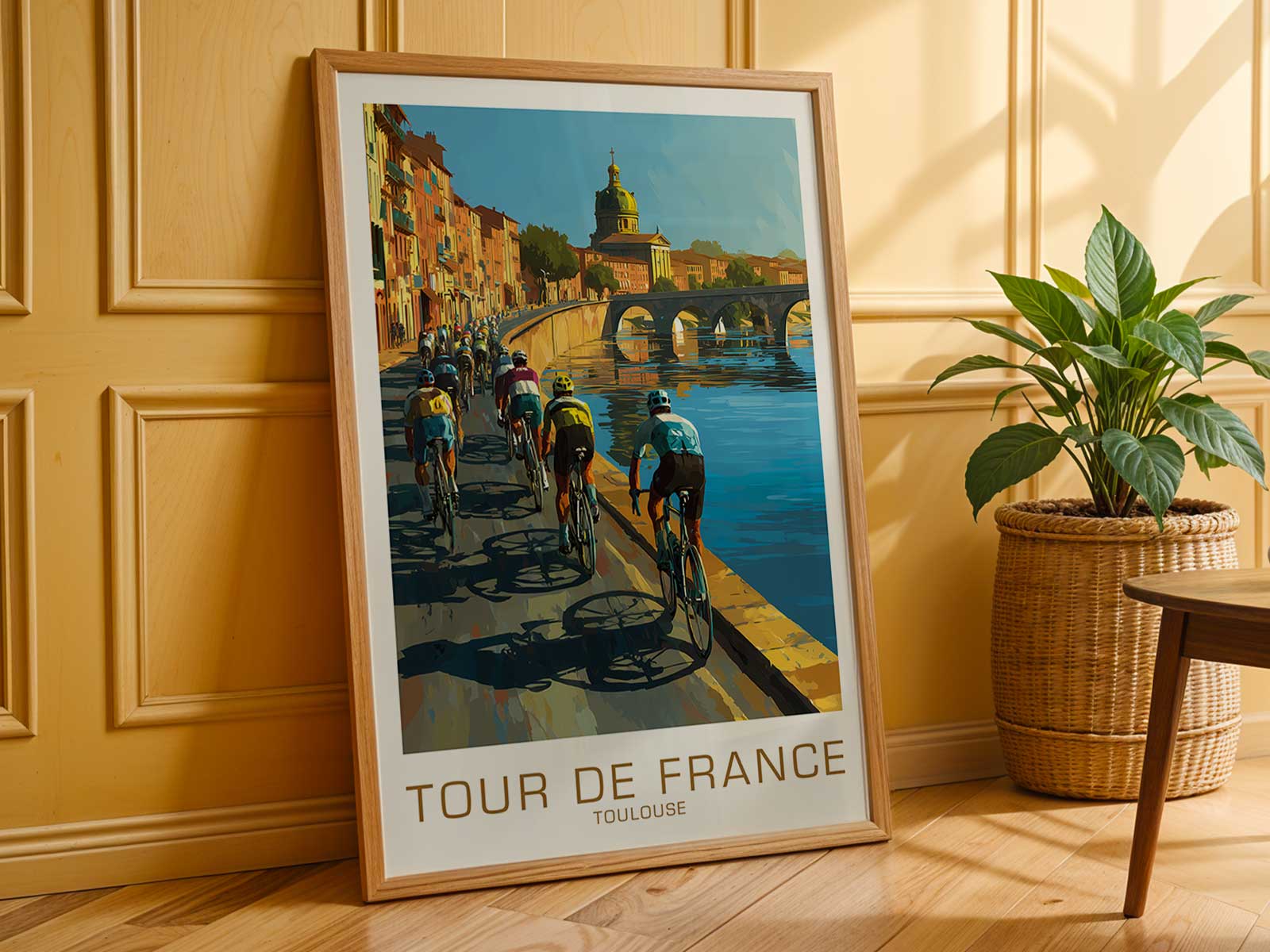 Close-up of architectural motifs on the poster highlighting Toulouse facades and decorative border elements