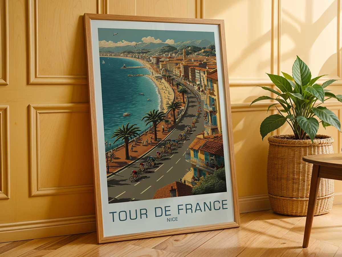 Poster using a dynamically angled racing bike as a compositional axis to create tension and direct perspective