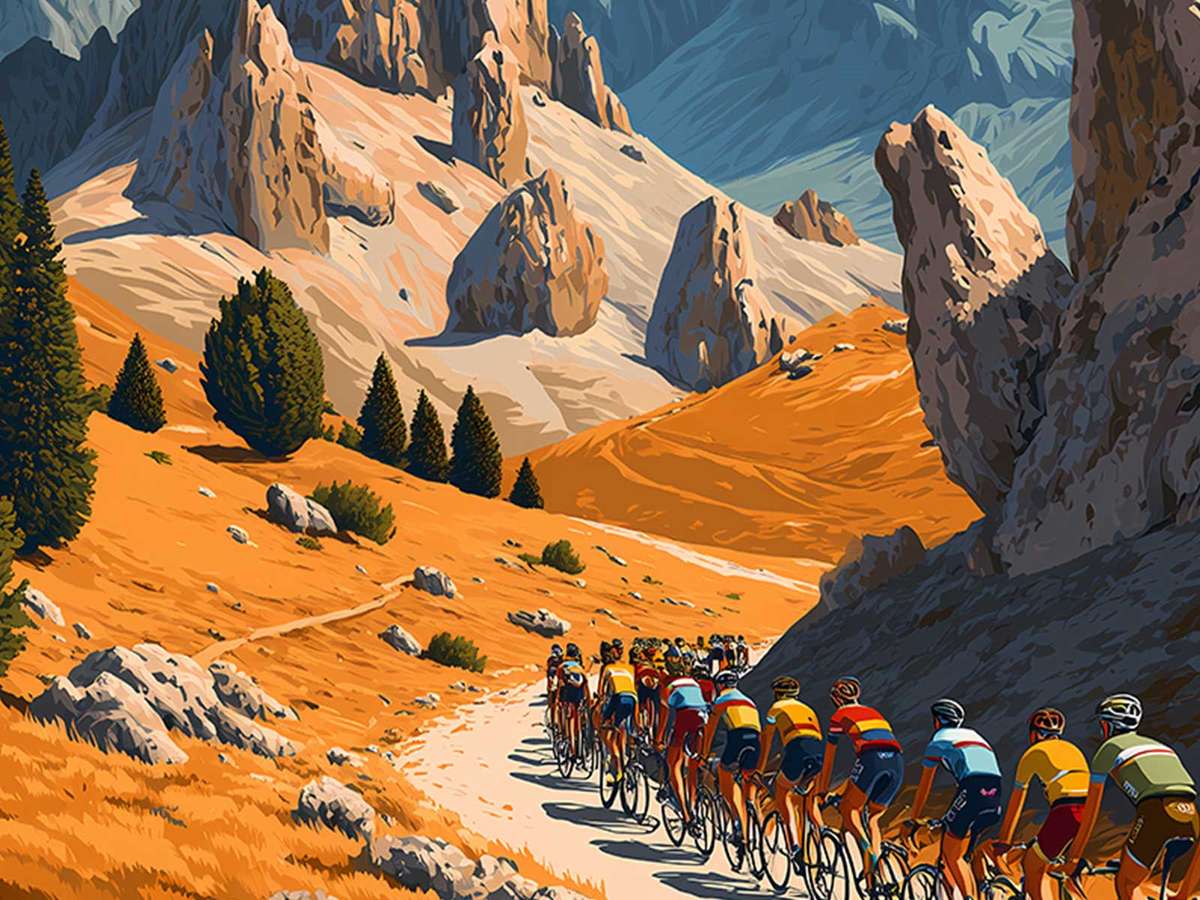Close-up detail of rocky textures from a vintage Col d'Izoard poster emphasizing weathered stone and printed grain