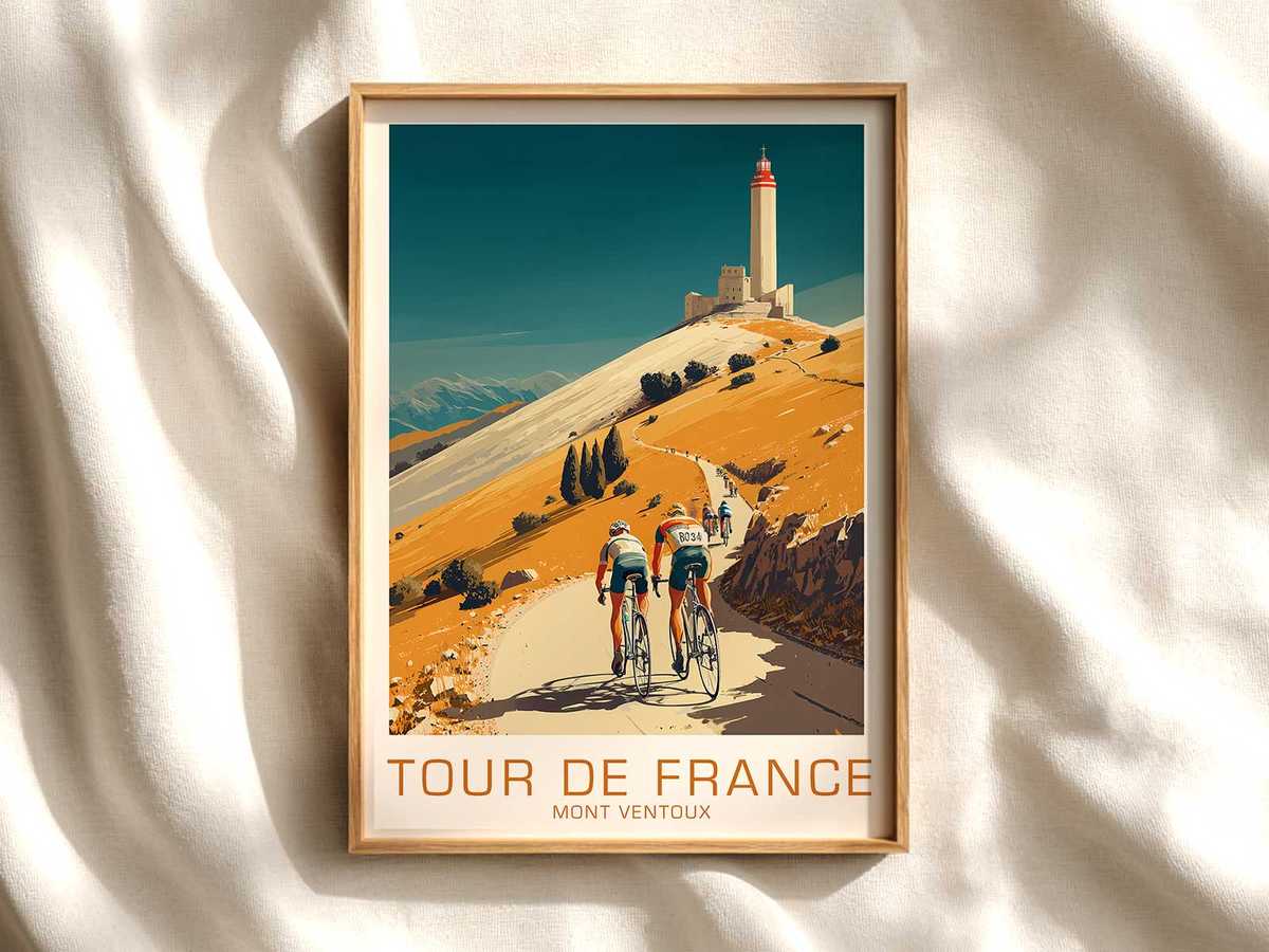 Mont Ventoux summit silhouette poster cycling poster displayed as elegant bike racing wall art