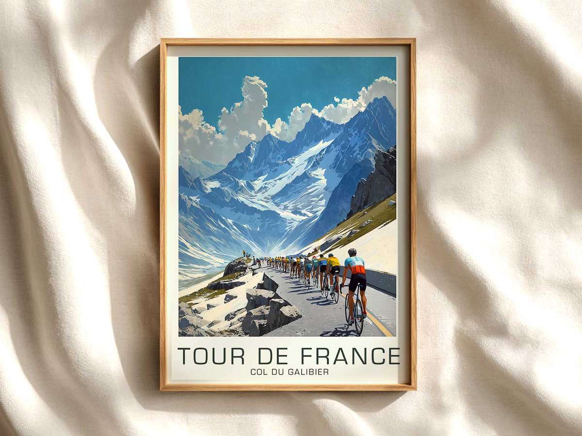 Galibier Summit Attack — Climbers’ Breakaway cycling poster displayed as elegant bike racing wall art