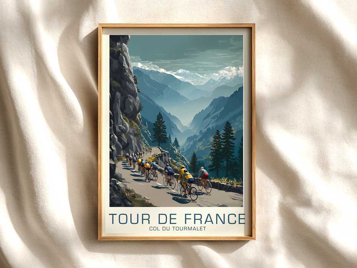 Winding Road to Col du Tourmalet Poster cycling poster displayed as elegant bike racing wall art