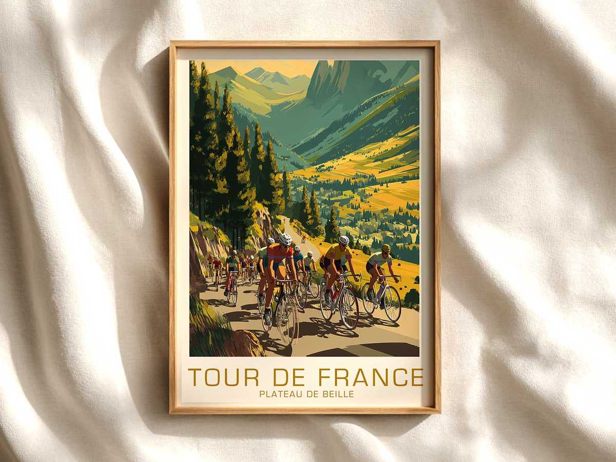 Summit approach at Plateau de Beille poster cycling poster displayed as elegant bike racing wall art