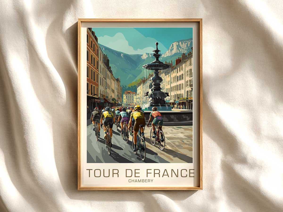 Chambéry vintage Tour poster for bicycle wall decor cycling poster displayed as elegant bike racing wall art