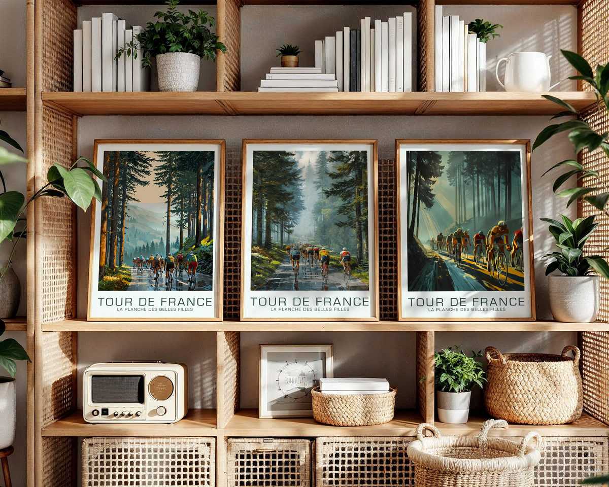 Winding Road to La Planche des Belles Filles cycling poster displayed as elegant bike racing wall art