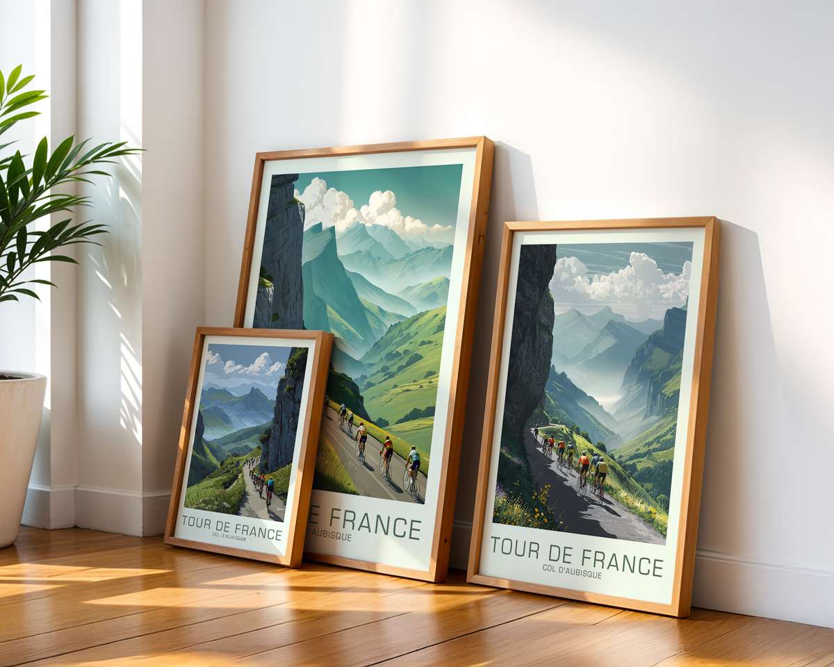 Col d’Aubisque Summit Silhouette Poster cycling poster displayed as elegant bike racing wall art