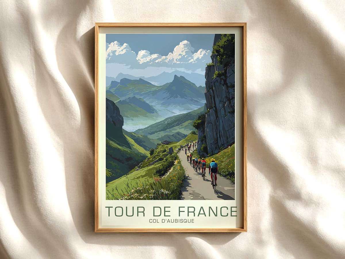 Aubisque Solo Rider Profile cycling poster displayed as elegant bike racing wall art