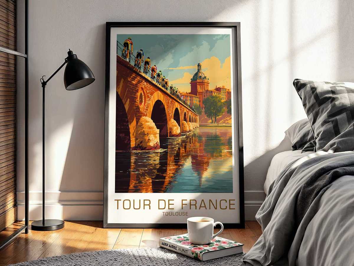 Race bike frame lines used as compositional guides across a graphic poster