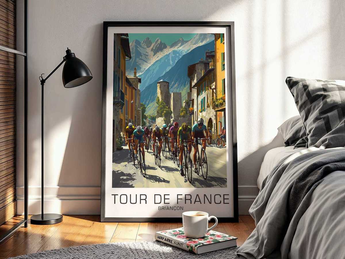 Poster using the curve of drop handlebars to direct the eye across a layered Briançon backdrop