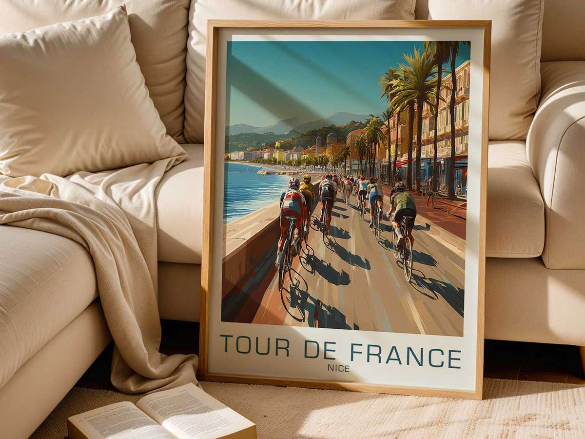 Vintage wall art centered on How a Nice‑linked Vintage Awakens Tour de France Memory and Decorative… with a scenic atmosphere