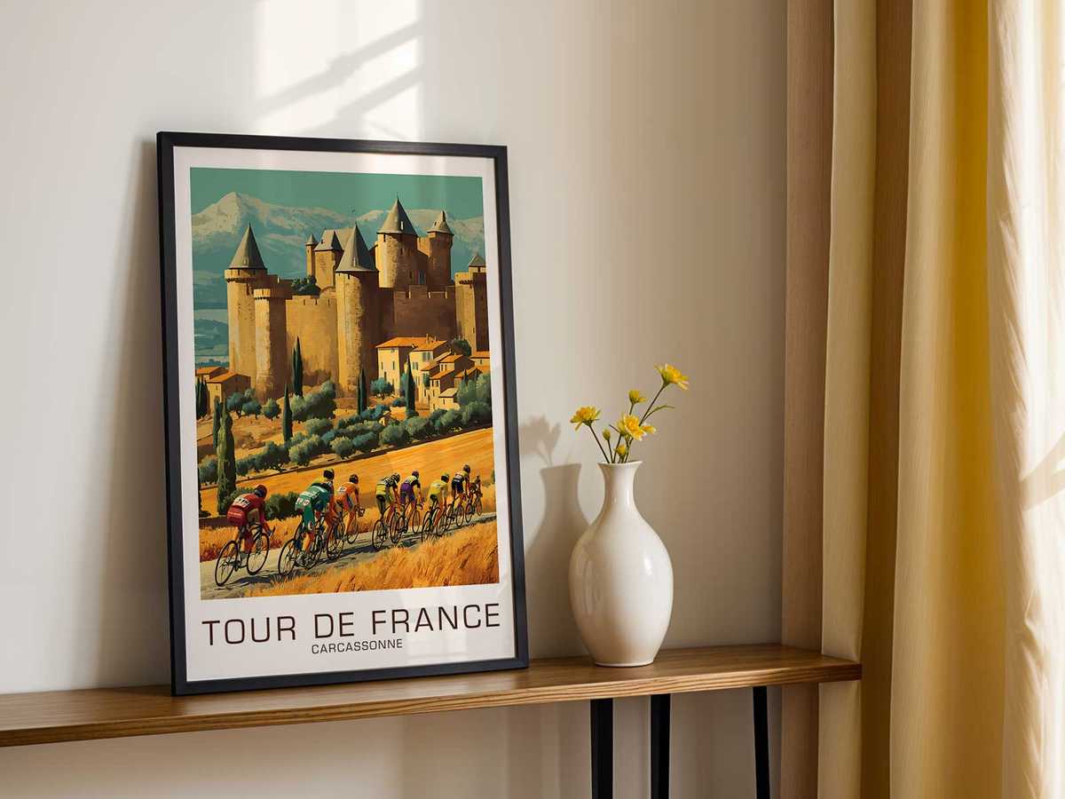 Composition emphasizing Carcassonne castle and surrounding landscape as central visual anchors