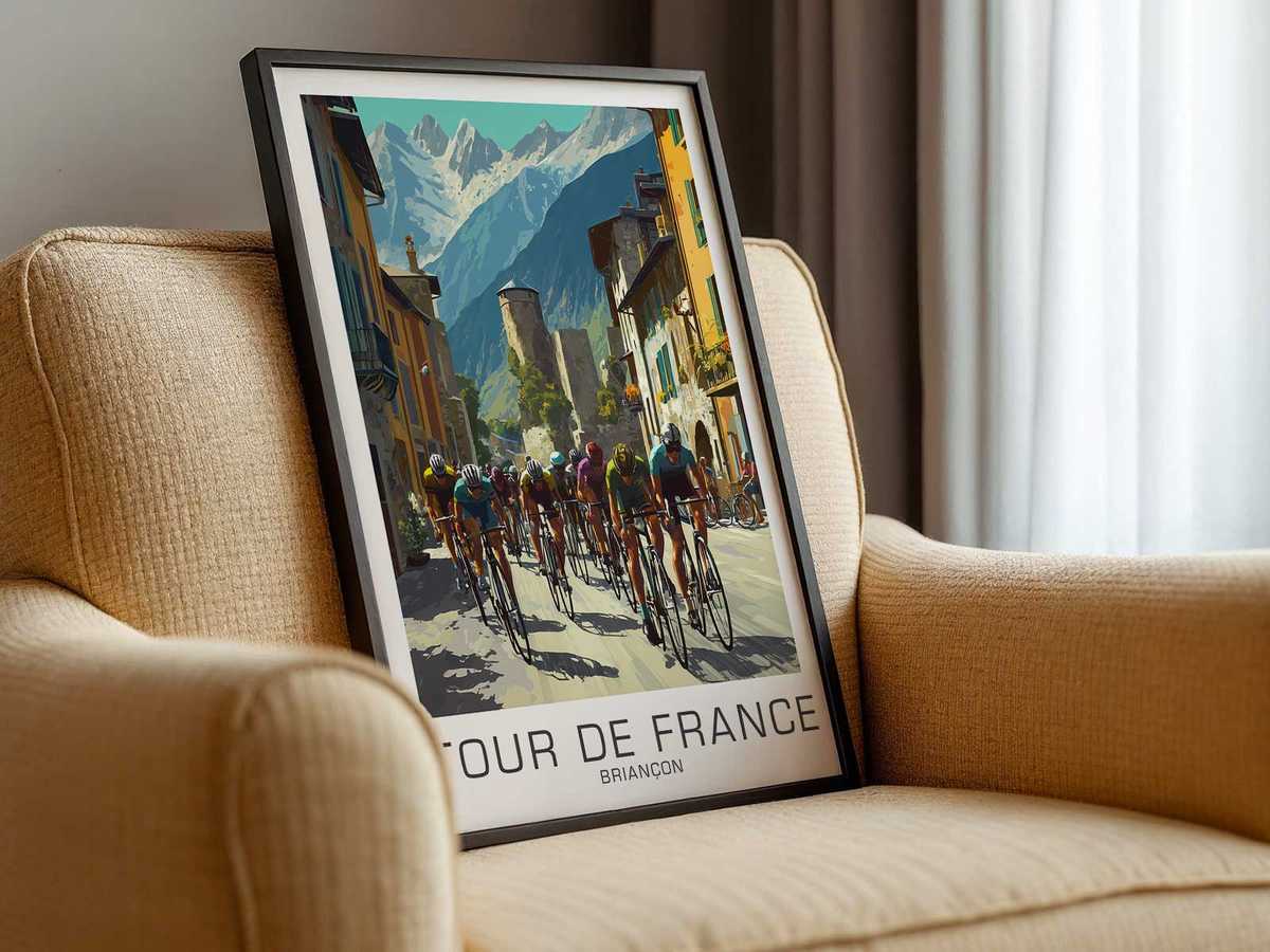 Poster composition focused on the gearset and pedals as icons of the Tour de France's material culture